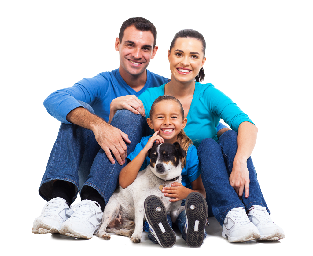 Stock photo of family and dog