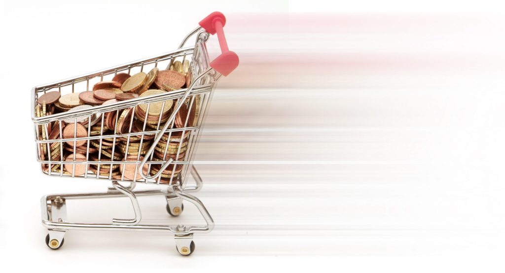 shopping cart and coins